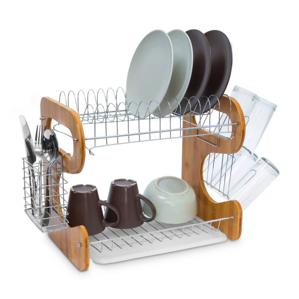 4052025191528 - Abtropfgestell 2 Etagen aus Bambus & Metall mit Abtropfschale & Besteckkorb hbt 35 x 51 x 265 cm natur - Relaxdays 4052025191528 - Abtropfgestell 2 Etagen aus Bambus & Metall mit Abtropfschale & Besteckkorb hbt 35 x 51 x 265 cm natur - Relaxdays