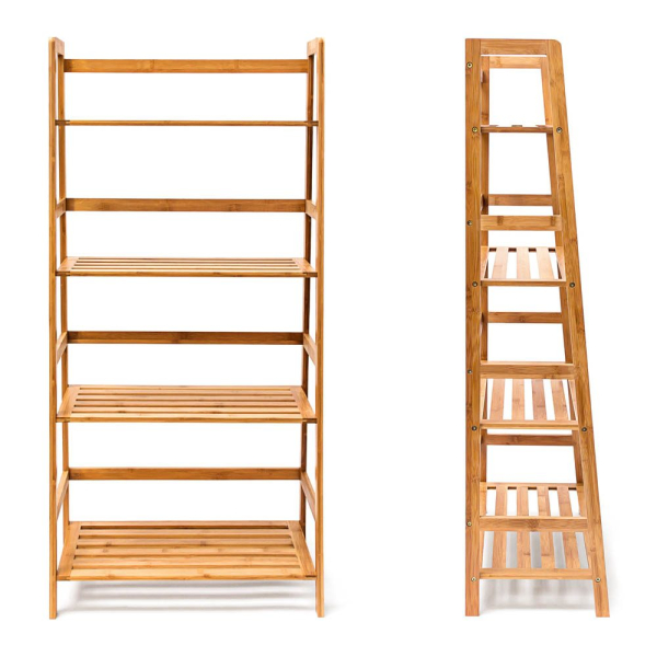 4052025191993 - Bücherregal aus Bambus mit 4 Ablagen HxBxT ca 120 x 57 x 31 cm Regal für Bücher in Leiterform Standregal mit Durschubsicherung als Bücherschrank 4052025191993 - Bücherregal aus Bambus mit 4 Ablagen HxBxT ca 120 x 57 x 31 cm Regal für Bücher in Leiterform Standregal mit Durschubsicherung als Bücherschrank