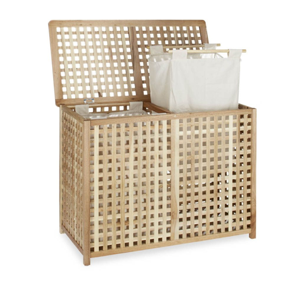 4052025201555 - Relaxdays Wäschesammler Duo Walnuss breite Wäschetruhe 2 Wäschesäcke Doppel Wäschebox HBT 68 x 88 x 46 cm natur 4052025201555 - Relaxdays Wäschesammler Duo Walnuss breite Wäschetruhe 2 Wäschesäcke Doppel Wäschebox HBT 68 x 88 x 46 cm natur