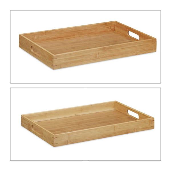 4052025202347 - Serviertablett Bambus 2er-Set erhöhter Rand Grifflöcher 45 x 42 cm breit natur - Relaxdays 4052025202347 - Serviertablett Bambus 2er-Set erhöhter Rand Grifflöcher 45 x 42 cm breit natur - Relaxdays