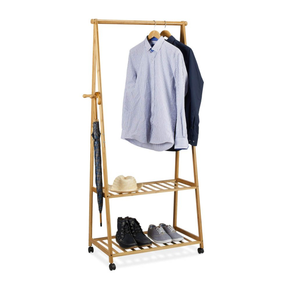 4052025202699 - Kleiderständer auf Rollen Bambus 2 Schuhablagen Kleiderstange HxBxT 166 x 84 x 45 cm Rollgarderobe natur - Relaxdays 4052025202699 - Kleiderständer auf Rollen Bambus 2 Schuhablagen Kleiderstange HxBxT 166 x 84 x 45 cm Rollgarderobe natur - Relaxdays