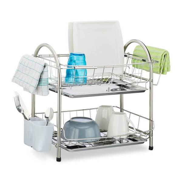 4052025203894 - Abtropfgestell 2 Etagen Besteckhalter Abtropfgitter Abtropfschale Edelstahl HxBxT 395 x 60 x 28 cm silber - Relaxdays 4052025203894 - Abtropfgestell 2 Etagen Besteckhalter Abtropfgitter Abtropfschale Edelstahl HxBxT 395 x 60 x 28 cm silber - Relaxdays