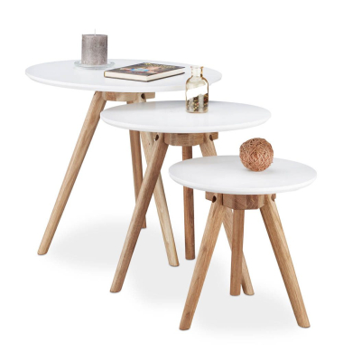 Beistelltisch-Set 10020644_0, 32/40,5/45,5cm (H), 32/40/50cmx32/40/50cm (BxT), rund, weiß / braun