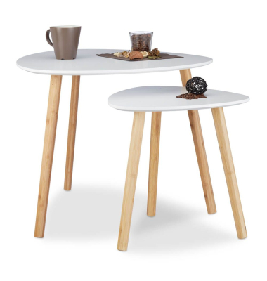 Beistelltisch-Set 10020988_0, 40/48cm (H), 40/60cmx40/60cm (BxT), dreieckig abgerundet, weiß / braun