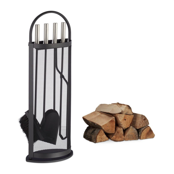 4052025222918 - Kaminbesteck modern Kamingarnitur Set 5 teilig Stahl mit Halter Schaufel Besen Zange und Haken schwarz - Relaxdays 4052025222918 - Kaminbesteck modern Kamingarnitur Set 5 teilig Stahl mit Halter Schaufel Besen Zange und Haken schwarz - Relaxdays