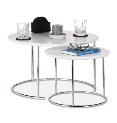 Beistelltisch-Set 10022595_0, 35 und 30cm (H), 60 und 40cmx60 und 40cm (BxT), rund, weiß / silber