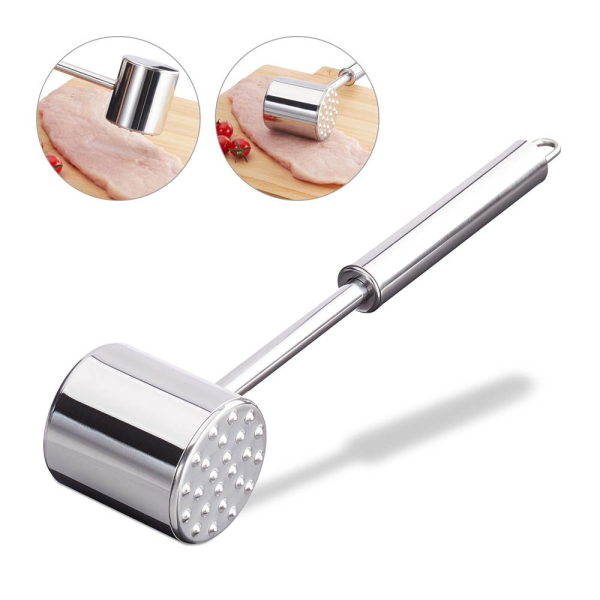 4052025237288 - Profi Fleischklopfer doppelseitig Fleischhammer für Schnitzel Steak 28cm lang rostfrei Edelstahl silber - Relaxdays 4052025237288 - Profi Fleischklopfer doppelseitig Fleischhammer für Schnitzel Steak 28cm lang rostfrei Edelstahl silber - Relaxdays