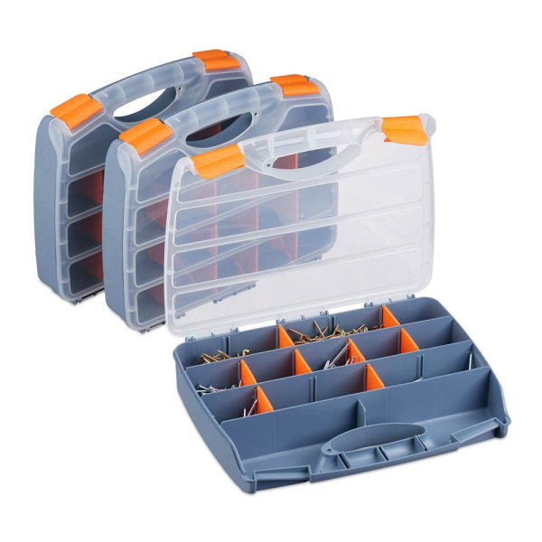 4052025239145 - Sortierbox 3er Set Griff verschließbarer Werkzeugkasten Kleinteilebox konfigurierbar hbt 6x32x24 cm grau - Relaxdays 4052025239145 - Sortierbox 3er Set Griff verschließbarer Werkzeugkasten Kleinteilebox konfigurierbar hbt 6x32x24 cm grau - Relaxdays