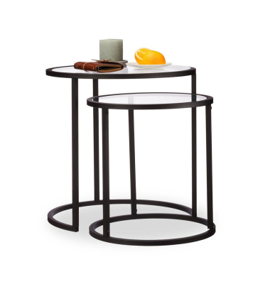 Beistelltisch-Set 10024573_0, 42/50,5cm (H), 50/40cmx50/40cm (BxT), rund, transparent / schwarz