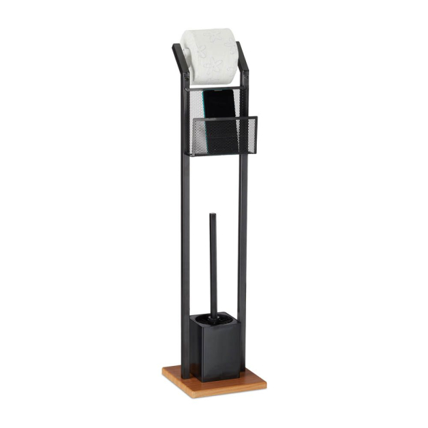 4052025246280 - Relaxdays - WC-Garnitur mit Ablage Papierhalter WC-Bürste Bürstenhalter quadratischer Fuß Holzoptik h 78 cm schwarz 4052025246280 - Relaxdays - WC-Garnitur mit Ablage Papierhalter WC-Bürste Bürstenhalter quadratischer Fuß Holzoptik h 78 cm schwarz