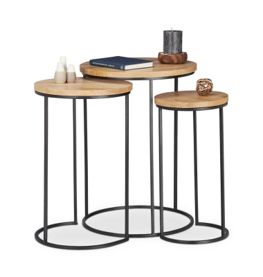 Beistelltisch-Set 10024710_0, 56/52/48cm (H), 41/33/25cmx41/33/25cm (BxT), rund, braun / schwarz