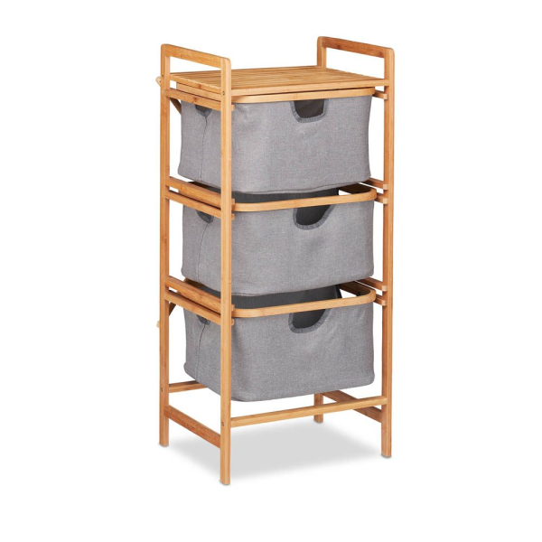 4052025264987 - Relaxdays Wäschesortierer Bambus 3 herausnehmbare Fächer Bad & Schlafzimmer Regal HBT 96 x 44 x 345 cm natur grau 4052025264987 - Relaxdays Wäschesortierer Bambus 3 herausnehmbare Fächer Bad & Schlafzimmer Regal HBT 96 x 44 x 345 cm natur grau