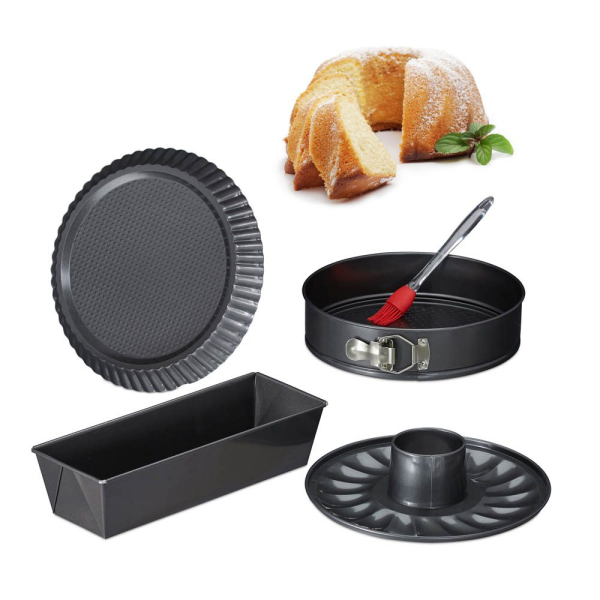4052025272760 - Backform Set 5-teilig 26er Springform mit Rohrboden Kastenform Obstbodenform Backpinsel Stahl anthrazit - Relaxdays 4052025272760 - Backform Set 5-teilig 26er Springform mit Rohrboden Kastenform Obstbodenform Backpinsel Stahl anthrazit - Relaxdays