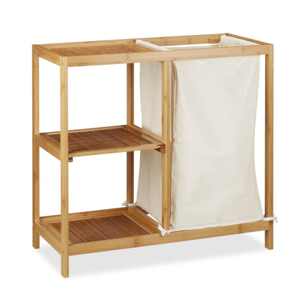 4052025288662 - Badregal mit Wäschekorb 3 Ablagen herausnehmbarer Wäschesack offenes Bambusregal HxBxT 65x68x33 cm natur - Relaxdays 4052025288662 - Badregal mit Wäschekorb 3 Ablagen herausnehmbarer Wäschesack offenes Bambusregal HxBxT 65x68x33 cm natur - Relaxdays