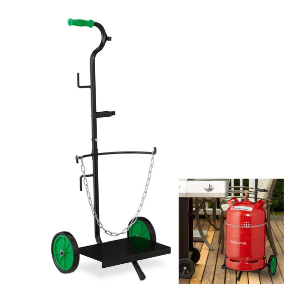 4052025294601 - Gas Transportwagen Transportkarre für 5 & 11 kg Gasflaschen Propan Vollgummireifen Stahl schwarz grün - Relaxdays 4052025294601 - Gas Transportwagen Transportkarre für 5 & 11 kg Gasflaschen Propan Vollgummireifen Stahl schwarz grün - Relaxdays