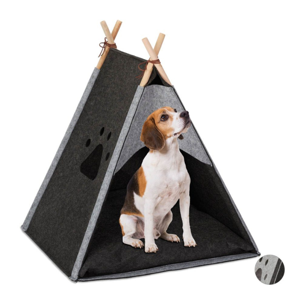 4052025913519 - Relaxdays - Hundezelt Haustiertipi für kleine Hunde & Katzen Filz & Holz mit Kissen 705 x 595 x 59 cm dunkelgrau 4052025913519 - Relaxdays - Hundezelt Haustiertipi für kleine Hunde & Katzen Filz & Holz mit Kissen 705 x 595 x 59 cm dunkelgrau