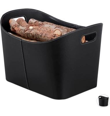Kunstleder XL Kaminholzkorb 27,0 l schwarz 55,0 x 42,5 x 35,5 cm
