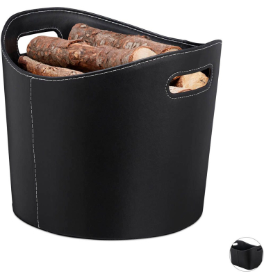 Kunstleder L Kaminholzkorb 17,0 l schwarz 39,5 x 38,0 x 31,5 cm