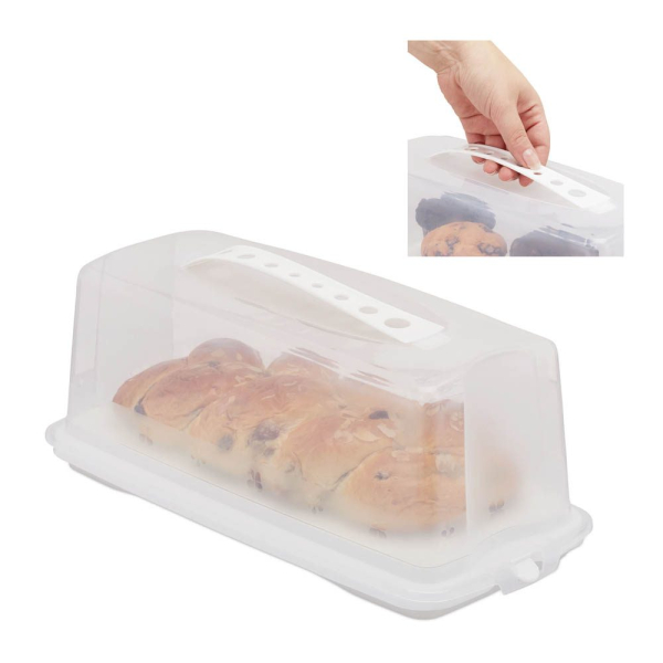 4052025920777 - Relaxdays - Kuchenbox eckig Tragegriff mit Deckel für Kastenkuchen Kuchenbutler hbt 15 x 37 x 16 cm weiß transparent 4052025920777 - Relaxdays - Kuchenbox eckig Tragegriff mit Deckel für Kastenkuchen Kuchenbutler hbt 15 x 37 x 16 cm weiß transparent