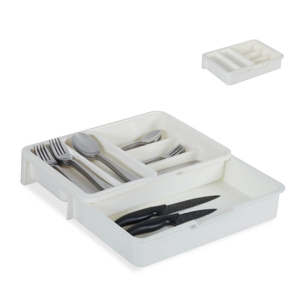 4052025922542 - Besteckkasten ausziehbar 7 Fächer für Besteck & Küchenutensilien Kunststoff hbt 6x235x315 cm weiß - Relaxdays 4052025922542 - Besteckkasten ausziehbar 7 Fächer für Besteck & Küchenutensilien Kunststoff hbt 6x235x315 cm weiß - Relaxdays
