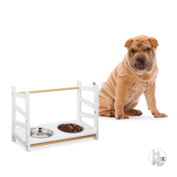 4052025923662 - Relaxdays - Futterstation für Hunde 2x 1000 ml Edelstahl-Napf höhenverstellbar Napferhöhung 39 cm Bambus mdf weiß 4052025923662 - Relaxdays - Futterstation für Hunde 2x 1000 ml Edelstahl-Napf höhenverstellbar Napferhöhung 39 cm Bambus mdf weiß