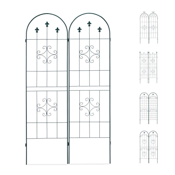 4052025931803 - Relaxdays - Rankgitter 2er Set Metall 180 x 50 cm Vintage Rankhilfe Garten Rundbogen & Spitze zum Stecken dunkelgrün