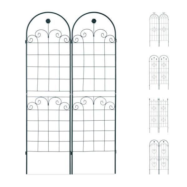 4052025931827 - Rankgitter 2er Set Metall 180 x 50 cm Vintage Rankhilfe Garten Rundbogen & Blume zum Stecken dunkelgrün - Relaxdays 4052025931827 - Rankgitter 2er Set Metall 180 x 50 cm Vintage Rankhilfe Garten Rundbogen & Blume zum Stecken dunkelgrün - Relaxdays
