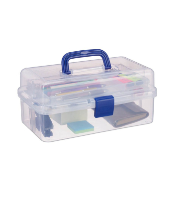 Aufbewahrungsbox 10024158_45 mit Deckel, außen 390x330x170mm, Kunststoff transparent/blau