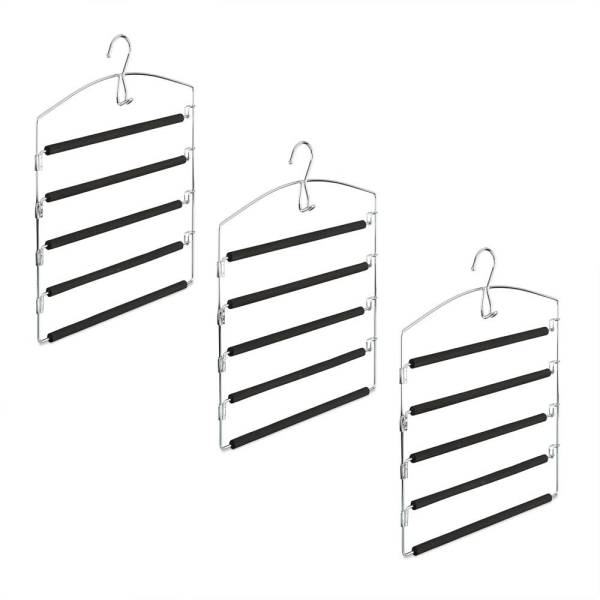 4052025959760 - Relaxdays - Hosenbügel platzsparend 3er Set Hosenkleiderbügel mehrfach Metall HxBxT 445x37x27 cm silber schwarz 4052025959760 - Relaxdays - Hosenbügel platzsparend 3er Set Hosenkleiderbügel mehrfach Metall HxBxT 445x37x27 cm silber schwarz