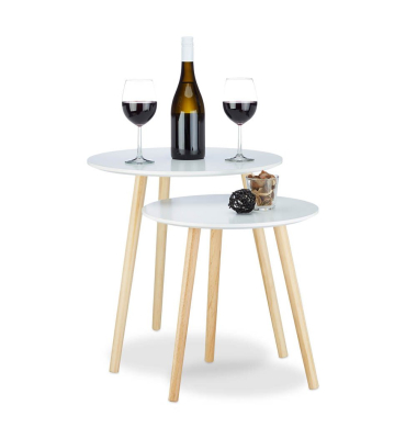 Beistelltisch-Set 10020985_49, 41/47cm (H), 39/47,5cmx39/47,5cm (BxT), rund, weiß / braun