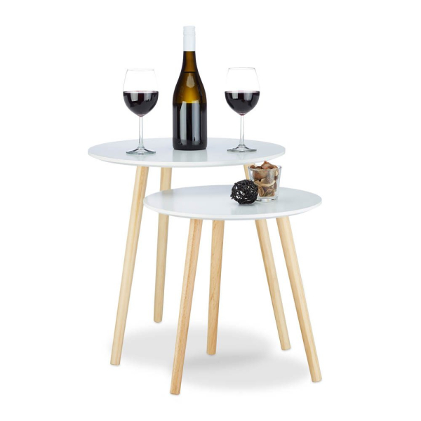 4052025967871 - Relaxdays - Beistelltisch 2er Set skandinavisch 70er Design Nachttische Satztische Durchmesser 39 und 475 cm weiß 4052025967871 - Relaxdays - Beistelltisch 2er Set skandinavisch 70er Design Nachttische Satztische Durchmesser 39 und 475 cm weiß