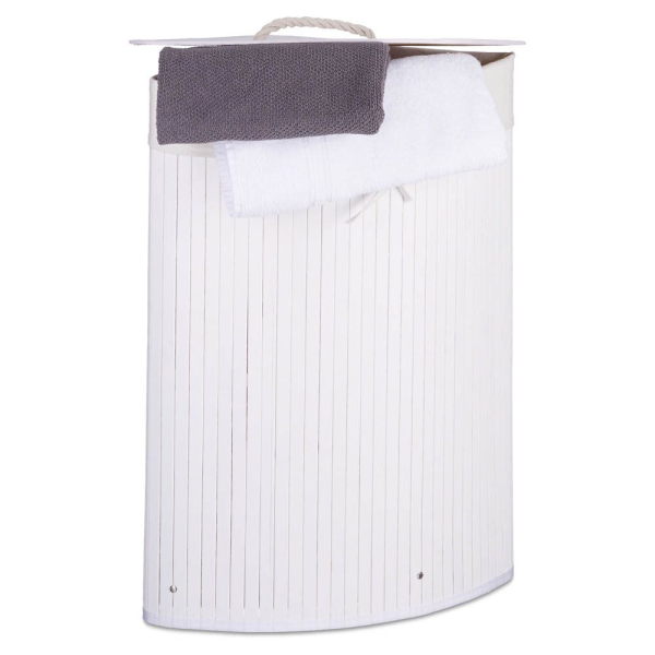 4052025972851 - Eckwäschekorb Bambus faltbare Wäschebox 60 l platzsparend Wäschesack Baumwolle 65 x 495 x 37 cm weiß - Relaxdays 4052025972851 - Eckwäschekorb Bambus faltbare Wäschebox 60 l platzsparend Wäschesack Baumwolle 65 x 495 x 37 cm weiß - Relaxdays