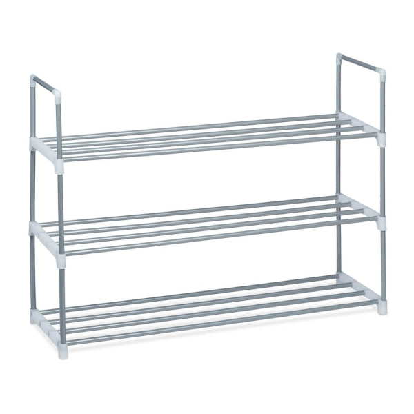 4052025989798 - Schuhregal Stecksystem 3 Ebenen für 12 Paar Schuhe HxBxT 70 x 90 x 31 cm Schuhständer Metall silber weiß - Relaxdays 4052025989798 - Schuhregal Stecksystem 3 Ebenen für 12 Paar Schuhe HxBxT 70 x 90 x 31 cm Schuhständer Metall silber weiß - Relaxdays