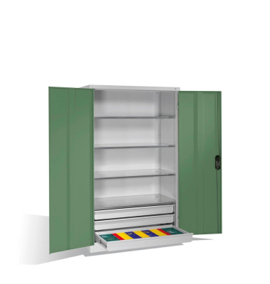 Werkstattschrank 8932-503, Stahl abschließbar, 4 OH, 120 x 195 x 60 cm, grün/lichtgrau