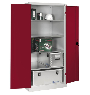 Werkstattschrank 8924-052, Stahl abschließbar, 5 OH, 93 x 195 x 80 cm, rot/lichtgrau
