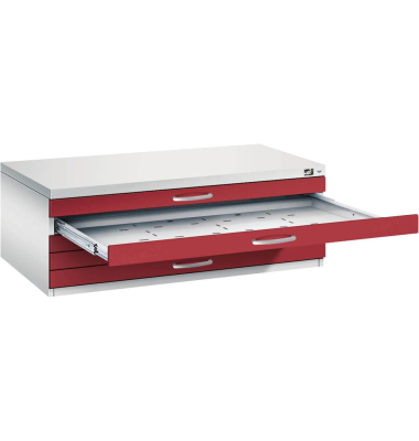 7100 Planschrank rot/grau 5 Schubladen