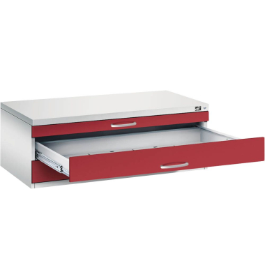 7100 Planschrank rot/grau 3 Schubladen