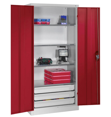 Werkstattschrank 8921-503, Stahl abschließbar, 4 OH, 93 x 195 x 50 cm, rot/lichtgrau