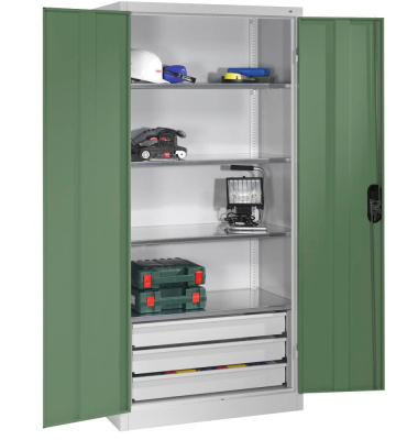 Werkstattschrank 8921-503, Stahl abschließbar, 4 OH, 93 x 195 x 50 cm, grün/lichtgrau