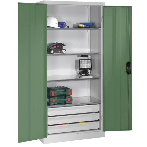 4064615159979 - Werkstattschrank 8921-503 Stahl abschließbar 4 OH 93 x 195 x 50 cm grün lichtgrau 4064615159979 C+P-Möbel 4064615159979 - Werkstattschrank 8921-503 Stahl abschließbar 4 OH 93 x 195 x 50 cm grün lichtgrau 4064615159979 C+P-Möbel