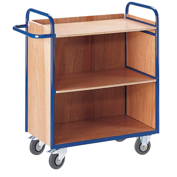 4250448502079 - Rollcart Etagenwagen mit 3 Wänden 1070mm hoch und 3 Ladeflächen 1000x490mm im Buchendekor ohne Rand