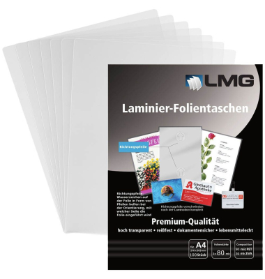 Laminierfolien LMGA4-80-PF, A4, 216x303mm, 80mic, gl&auml;nzend