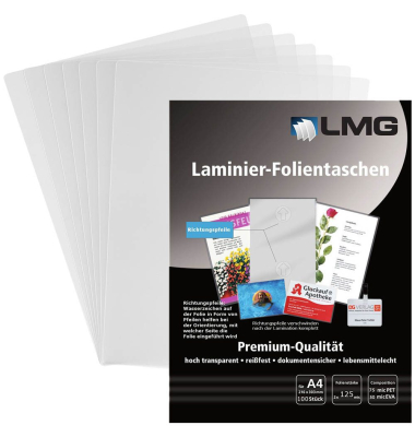 Laminierfolien LMGA4-125-PF, A4, 216x303mm, 125mic x2, glänzend