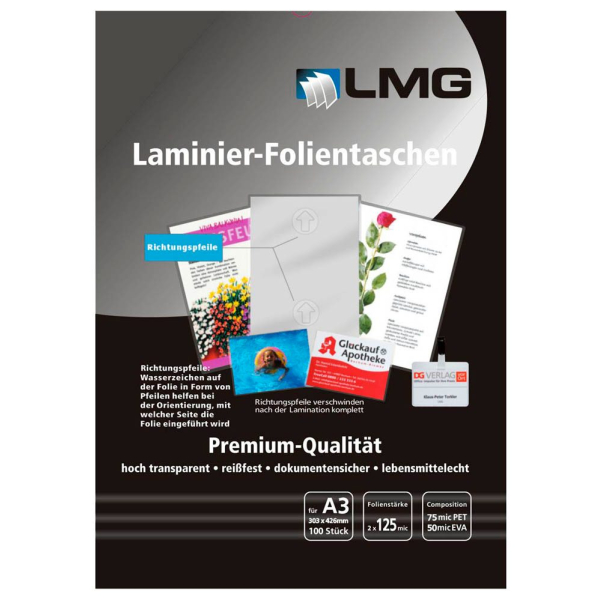 4250504559153 - Laminierfolien glänzend für A3 4250504559153 LMGA3-125-PF 100 Stück 4250504559153 - Laminierfolien glänzend für A3 4250504559153 LMGA3-125-PF 100 Stück