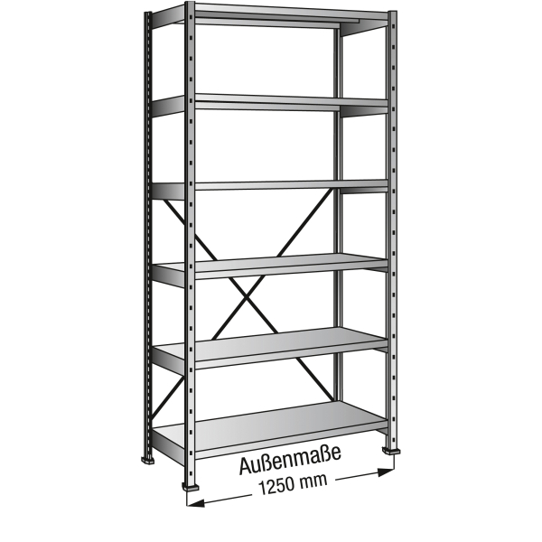 4260035212113 - Industrie- und Lagersteckregal Bodenbreite 1200 mm 6 Böden Grundfeld mit Tiefe 500 mm kaiserkraft