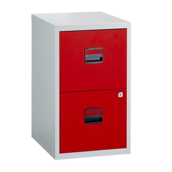 5020073708813 - BISLEY Home PFA 2 Hängeregistraturschrank lichtgrau kardinalrot 2 Schubladen 413 x 400 x 672 cm