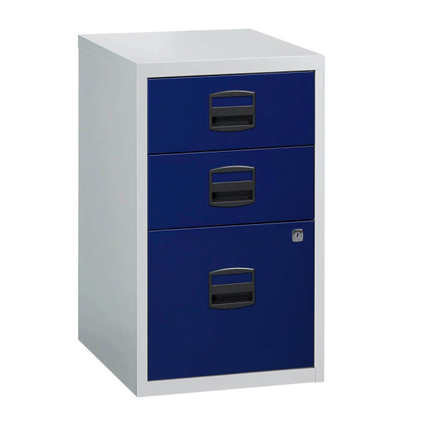 5020073708844 - Standcontainer lichtgrau oxfordblau 3 Auszüge Kunststoff-Muldengriff schwarz 413 x 400 x 672 cm