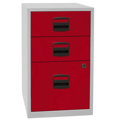Standcontainer lichtgrau/rot 2 Schubladen/1 Hängeregistratur
