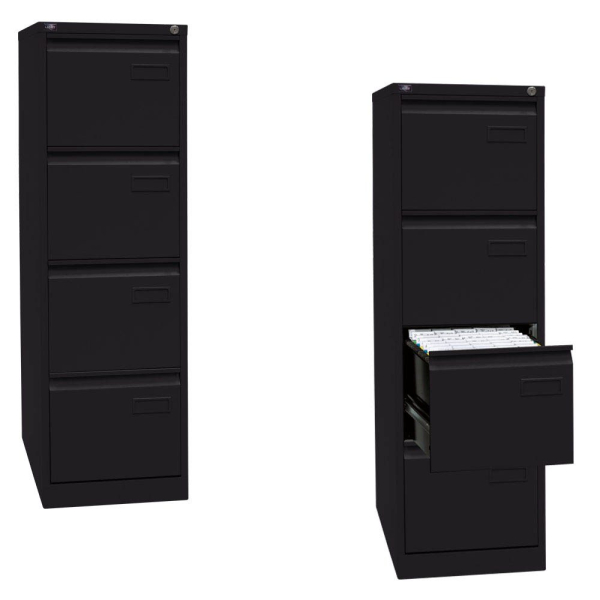 BISLEY Light Hängeregistraturschrank, einbahnig, DIN A4, 4 HR-Schubladen, Metall, 633 Schwarz, 62.2 x 41.3 x 132.1 cm