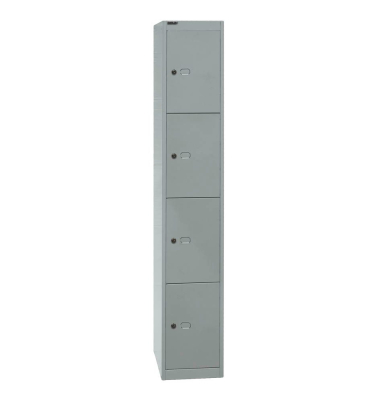 Schließfachschrank, Metall, 1 Abteil mit 4 Fächern, abschließbar, 30,5x180,2cm (BxH), silber
